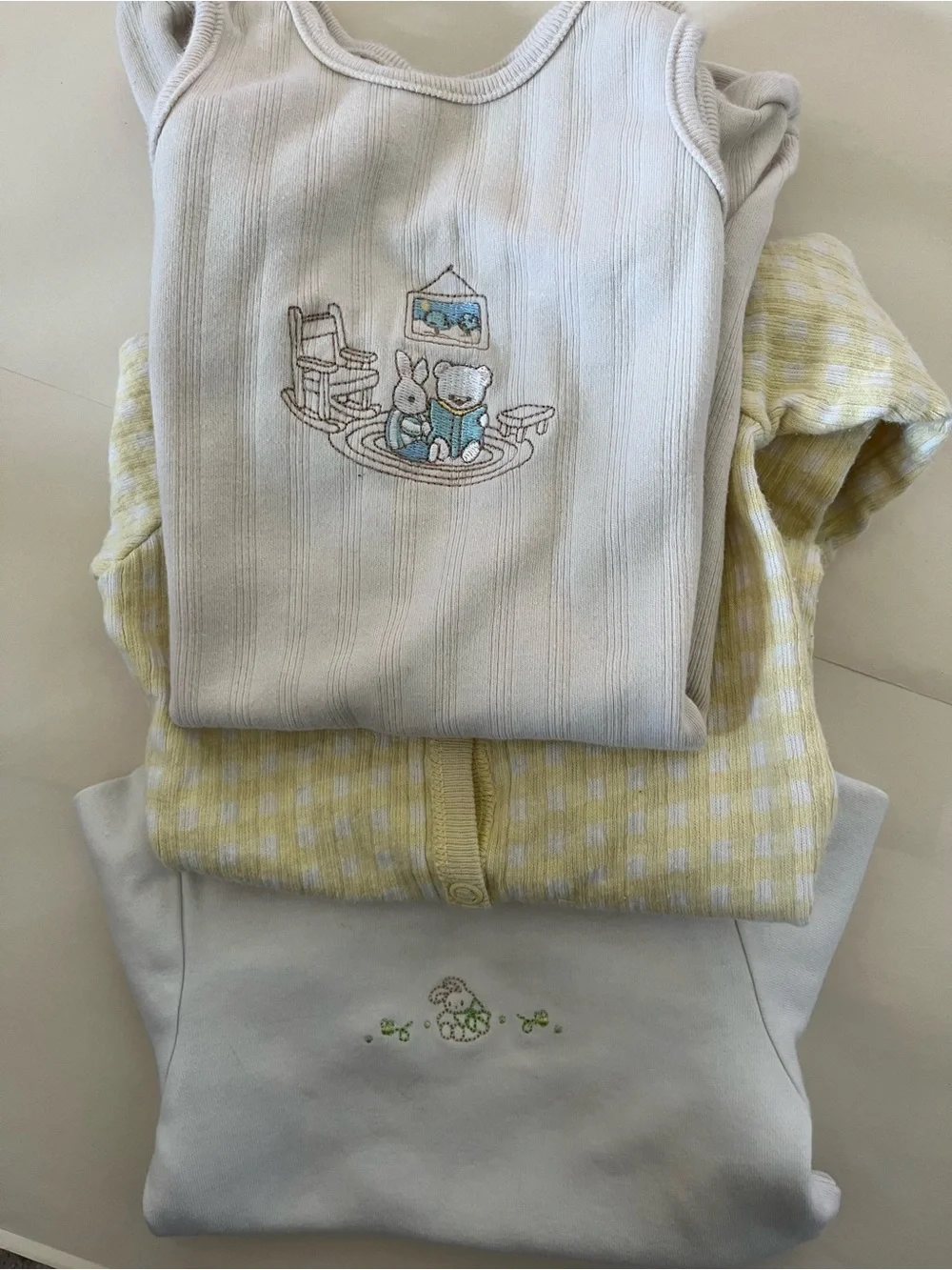 Vintage 100% Cotton Gender Neutral Baby Bundle - Gingham and Embroidered